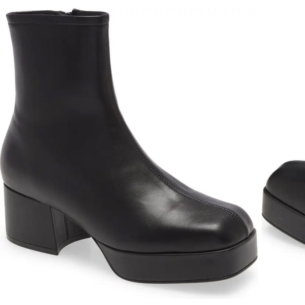 JEFFREY CAMPBELL Black Leather Grunge Capacity Block Heel Platform Ankle Boots